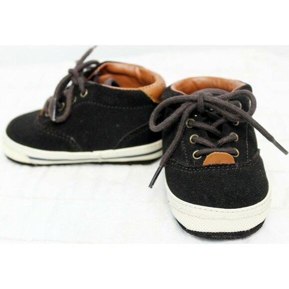 Ralph Lauren Layette Chocolate Suede Zale Sneakers Baby Infant 6-9 M Lace Up Box - Picture 3 of 12